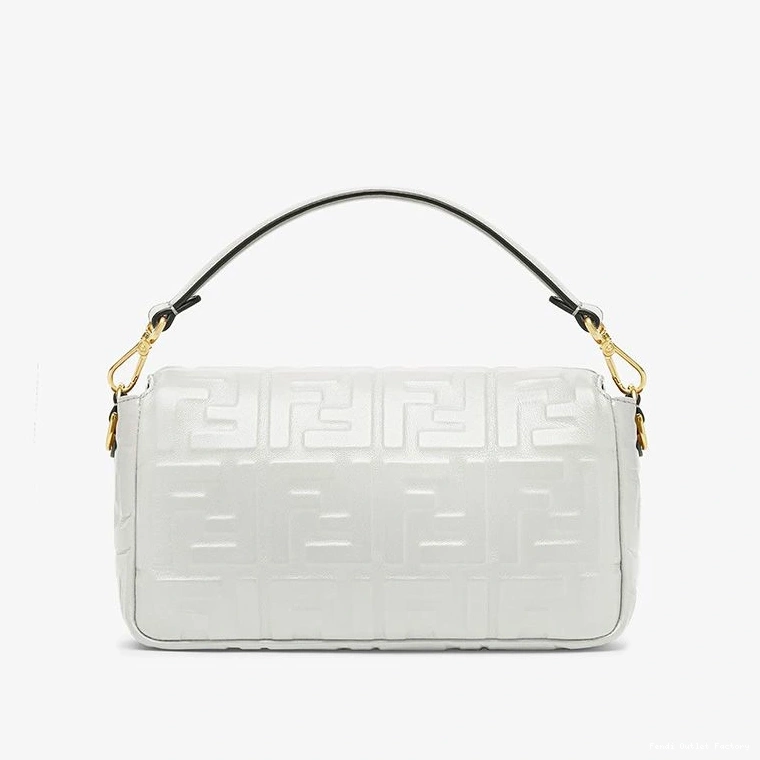 Vintage HOT Motif Fendi Bag Medium Leather In FF Nappa Baguette White 0730